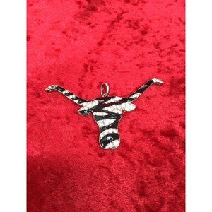 Black Enamel Clear Rhinestone Bull Pendant